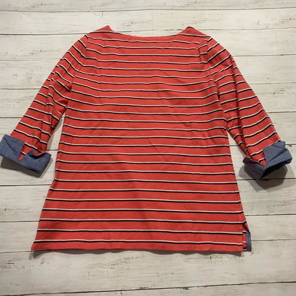 Nautica Coral striped top with blue jean cuff Sz S - Picture 2 of 5